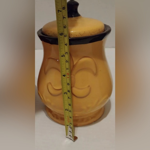 Tuscany ACK Casa Vero Hand Painted, yellow,  Fleur de lis Design Canister. 7.75” - Picture 9 of 9